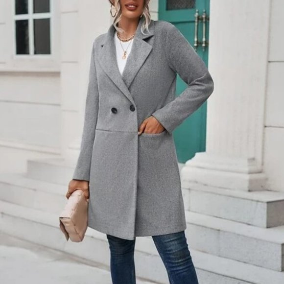 Double Button With Pocket Coat Overcoat Gray - Picture 4 of 6